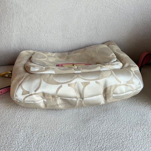 COACH Kristin Signature Large Hobo Tan Jacquard Pink Leather 2 Way Bag - Picture 8 of 11